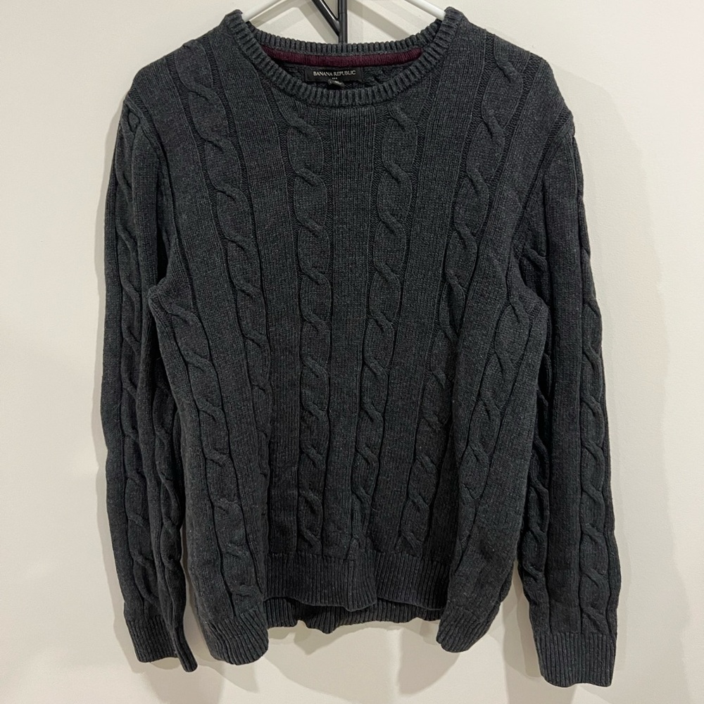 Banana Republic Dark Gray Cable Knit Crewneck Sweater